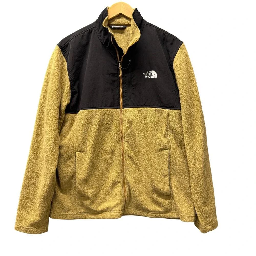 The North Face Fleece Jacket Mens Large Denali Tan Black Full Zip + Pockets